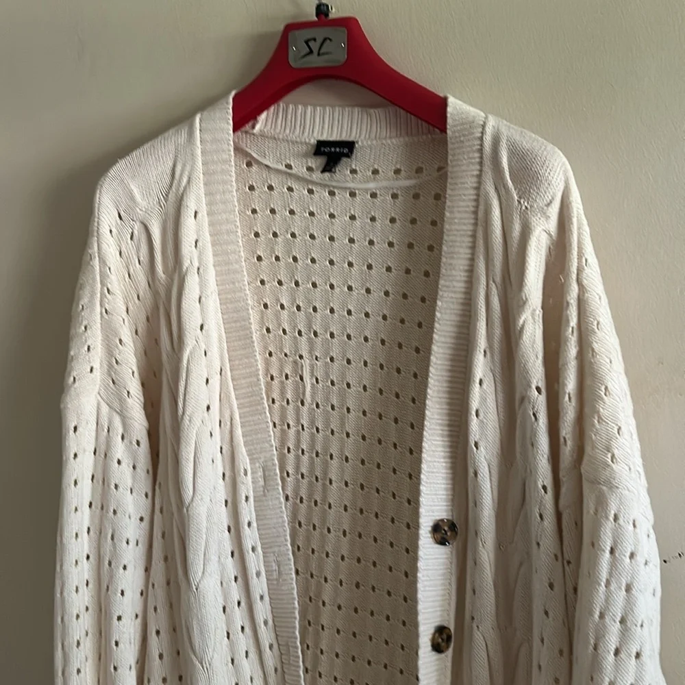 Torrid Cream Open Cable Knit Button Down Drop Shoulder Boyfriend Cardigan 3X - Picture 8 of 14